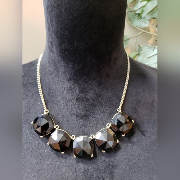 The Limited Womens Chunky Black Gems Gold Tone Statement Necklace Lobster Clasp - Picture 1 of 7